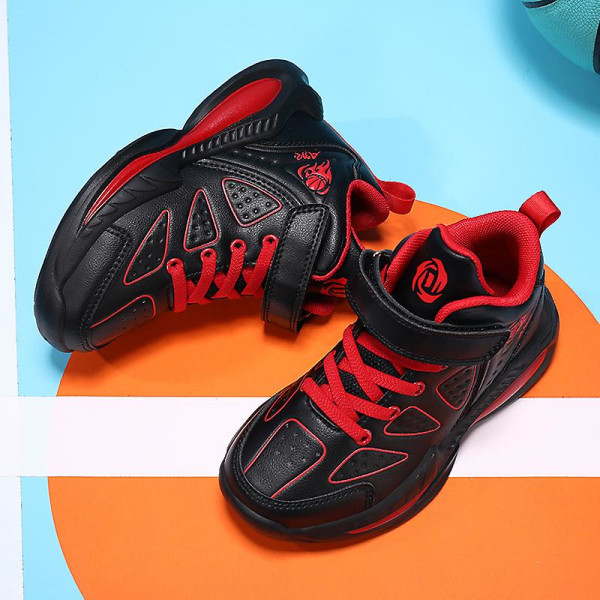 Drenge piger basketball sko børn sneakers åndbare sportssko 5088 BlackRed 33