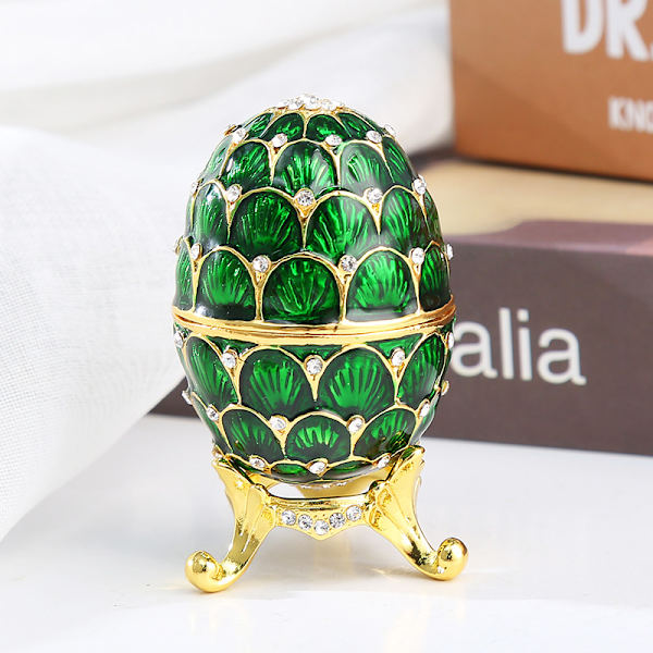 Emaljeret påskeæg Vintage Style smykker Organizer Trinket Box Dekoration Crafts Green