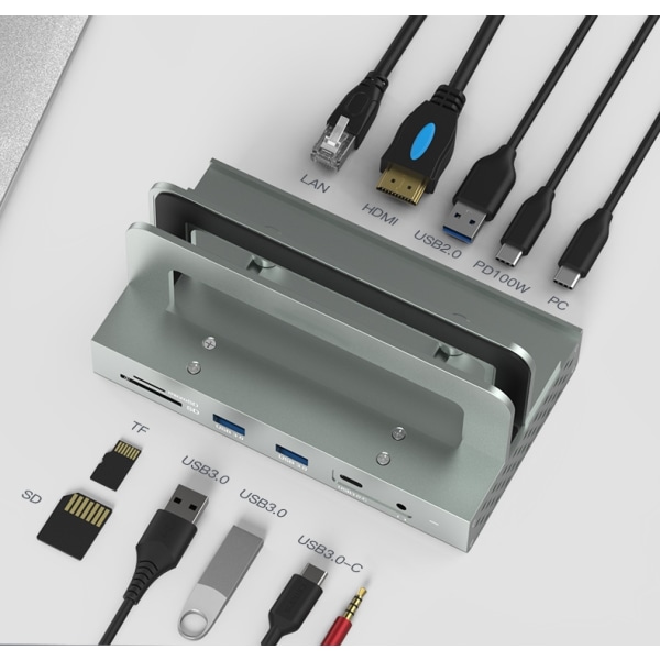 11 i 1 dockningsstation RJ45 nätverksport typ C USB 3.0 HUB Adapter HDTV dockning