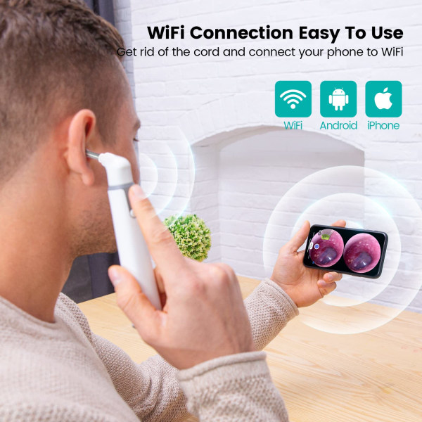 Wireless Otoscope Ear Camera 3,9 mm WiFi Ear Scope med 6 LED-lampor för barn och vuxna, kompatibel med Android och iPhone