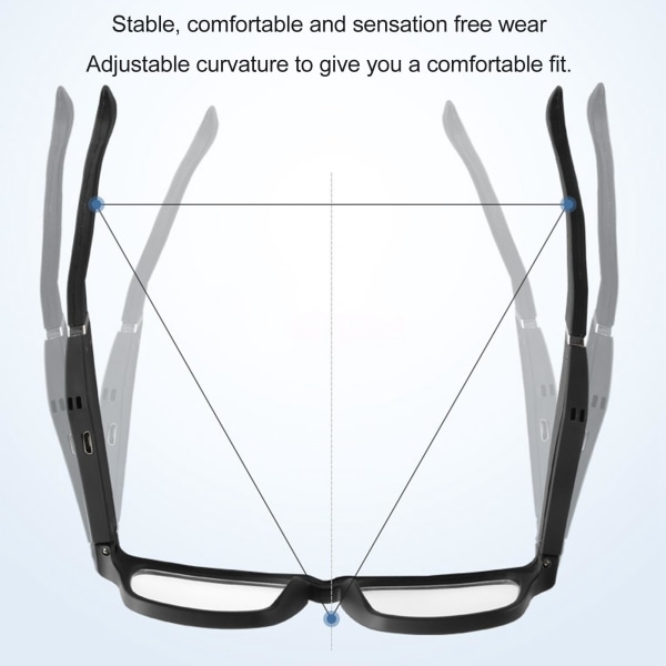 Bone Conduction Solbriller Headset Open Ear Trådløse hodetelefoner Bluetooth øretelefon Briller-Sort