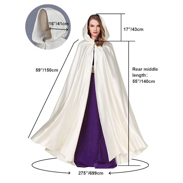 Witchcraft Light lvory solmio keskiaikainen kaapu Halloween hupullinen viitta Long Cape U