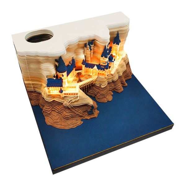 3D Memo Pad Castle med lys, multifunksjonell 4D Post Notepad Papir Craft Castle Office Home Decor