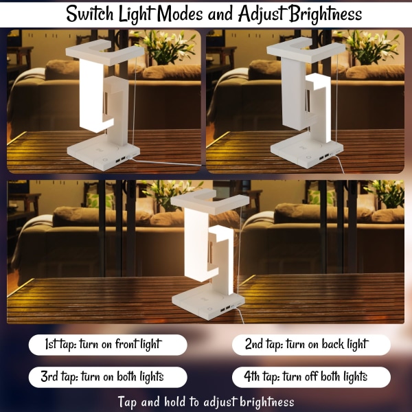 Bordslampa Sänglampor med USB port Trådlös laddare 3 ljuslägen Dimbar peklampa white