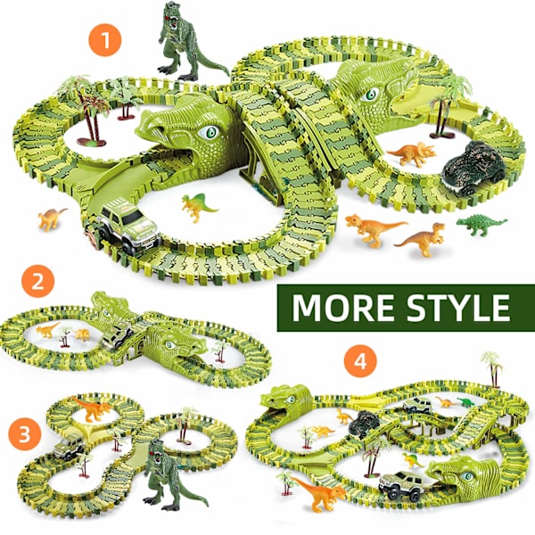 Dinosauriebana bil pussel tåg berg-och dalbana barns elektriska spår leksak