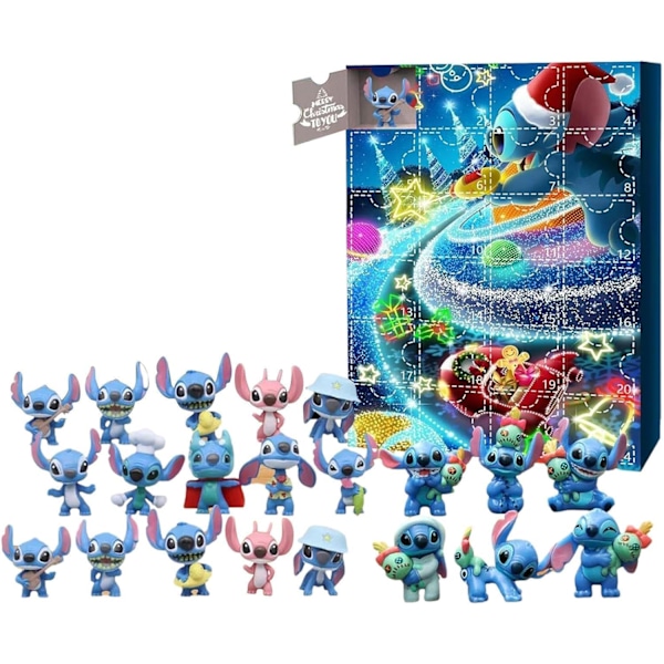 Julkalender 2024 med Lilo & Stitch - Julklapp 2024, Presentask, Figuröverraskningar, Gissningslådor, Stitch Julkalender, Nedräkning Leksak A