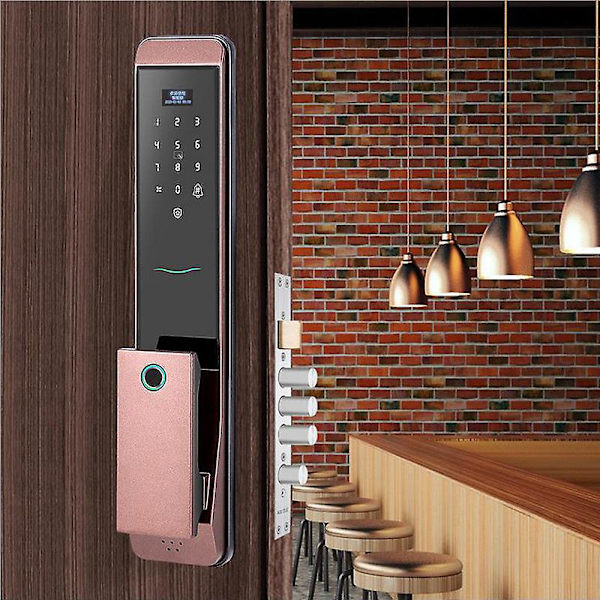 Helautomatiskt intelligent dörrlås lösenordslås stöldskyddsdörr modern dörr hem ljus lyx intelligent lås Red bronze