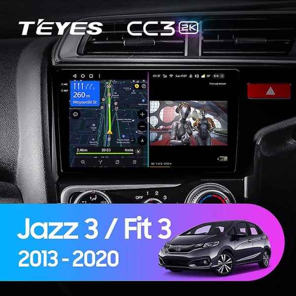 Cc3 2k til Honda Jazz 3 2015 - 2020 Fit 3 Gp Gk 2013 - 2020 Højrehåndsfører Bilradio Multimedie Videoafspiller Navigation Stereo Gps Android 10 No 2d 13Fit 2K 128G R-B