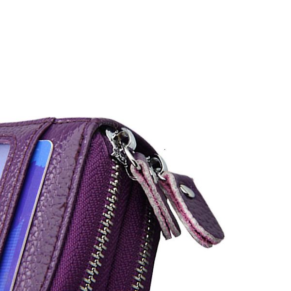 Mini case i äkta läder Organizer Kompakt korthållare plånbok 587-30 Utdragbar dragkedja för kvinnor Kreditkortshållare Purple