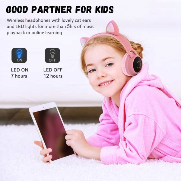 Bluetooth 5.0 Cat Ear-hodetelefoner Sammenleggbare On-Ear Trådløst stereohodesett (lilla) purple