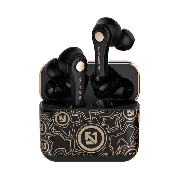 Langattomat kuulokkeet Bluetooth 5.0 Mini in Ear Automaattinen pariliitoskuulokkeet Bicolor käsinmaalatut Tide Handsfree-kuulokkeet (musta) black