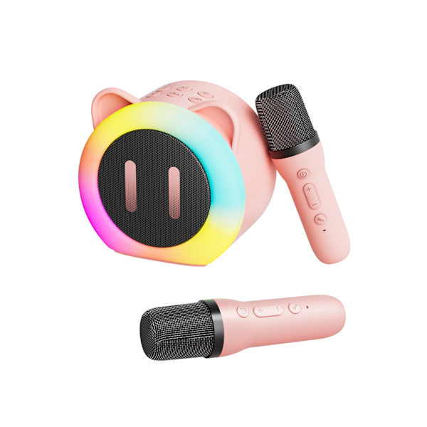 Minikaraoke för Barn, Bluetooth Karaoke med 2 Trådlösa Mikrofoner, Stöder TF, USB, Födelsedagspresenter för Flickor Pojkar Familj Hemfest Pink