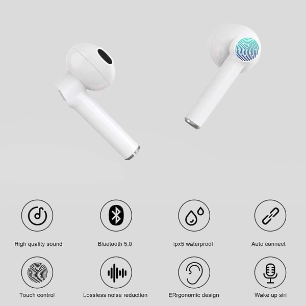 Trådlösa hörlurar Bluetooth 5.1 IPX5 Vattentäta 30H Playtime True Wireless Stereo Headphones för iPhone Android med case in-ear hörlurar He