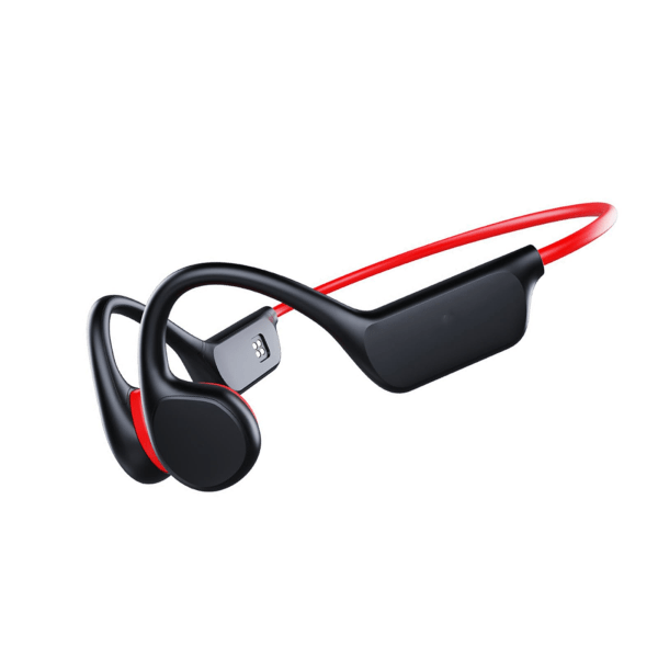 Åpent-øre Bluetooth beinledning sportshodetelefoner, vanntette svømmehodetelefoner med innebygd 32 GB minne (svart og rød)
