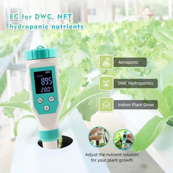 7 i 1 klortester ORP/EC/TDS/Saltholdighed/Temp/FAC Digital pH-måler til swimmingpoolakvarium BLUE