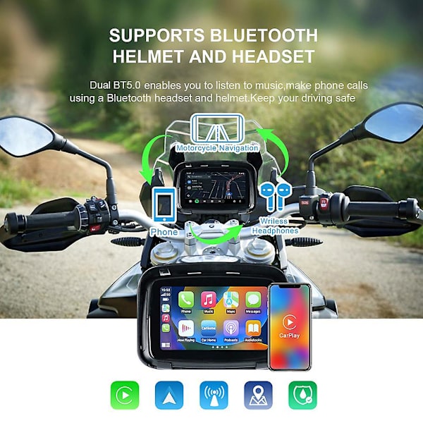 Bærbar GPS-navigation til motorcykel Vandtæt Carplay-skærm Motorcykel Trådløs Android Auto Ipx7 Gps-skærmnavigator GPS Navigator