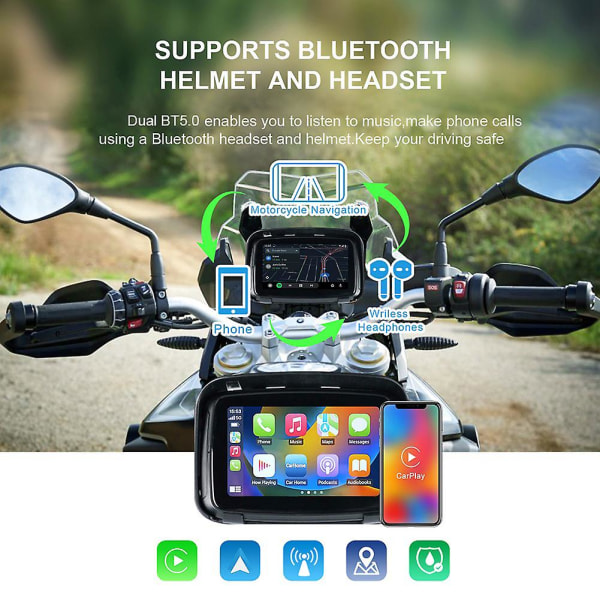 Bärbar GPS-navigering för motorcykel Vattentät Carplay-skärm Motorcykel Trådlös Android Auto Ipx7 Gps-skärmnavigator GPS Navigator