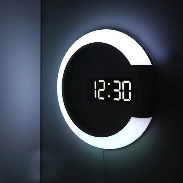 LED-väggklocka, kreativ fjärrkontroll, digital klocka, ihålig spegel, temperaturlarm, 7 färger