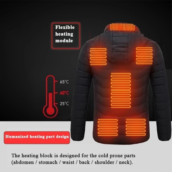 Opvarmet jakke, vinterudendørs varm elektrisk varmefrakke, 12 varmezoner 3XL