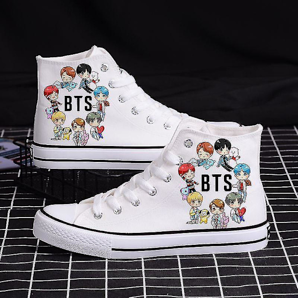 Bts Canvas Shoes Star Bekväma casual för män och kvinnor Tecknad filmtryck 40