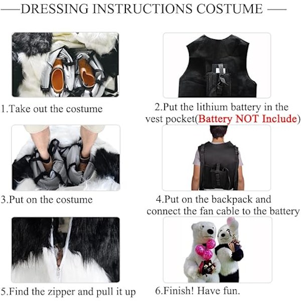 Oppblåsbar Panda Plysj Maskot Kostyme, Halloween Jumpsuit