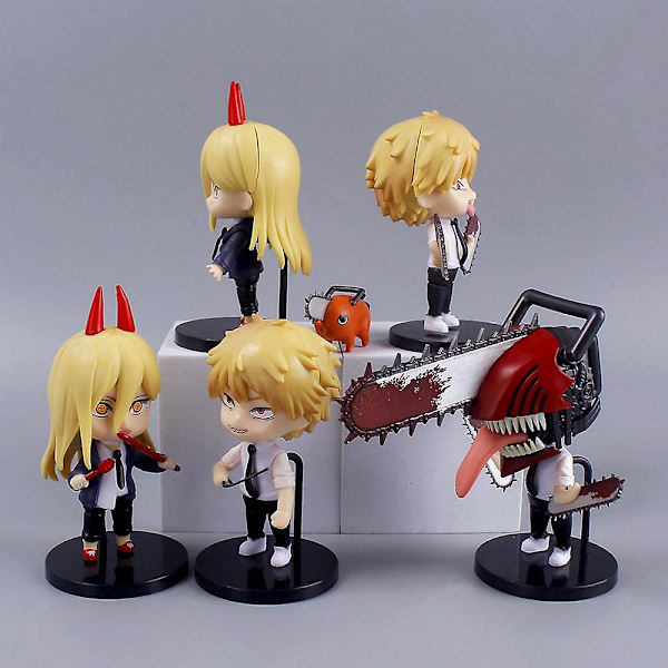 6kpl / set Anime Moottorisaha Miesfiguuri Denji Power Pochita Malli Lelut Kakkupäälliset Kodinsisustuslahjat
