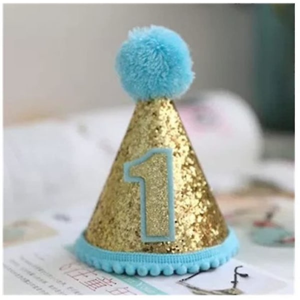 Baby Boy 1 Birthday Cone Hat, Baby Boy Birthday Tiara Justerbara pannband för Baby Boy 1-års festtillbehör