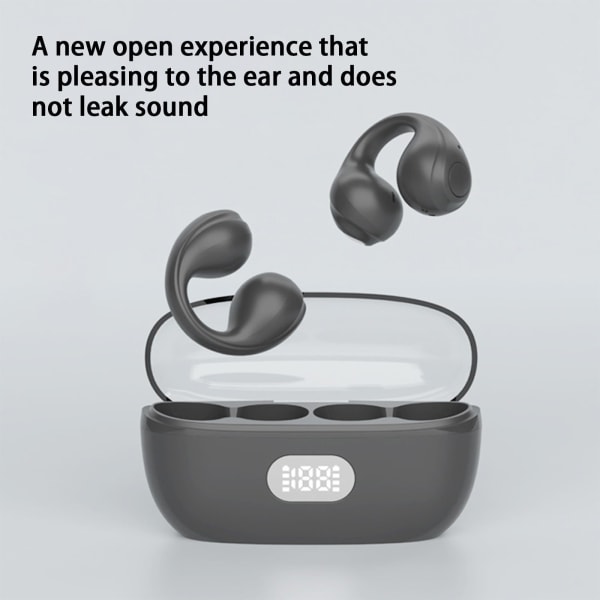 Trådlösa Bluetooth 5.3-hörlurar, trådlösa öronklämmor med laddningsbox, inbyggd mikrofon, bärbara sporthörlurar (svarta)