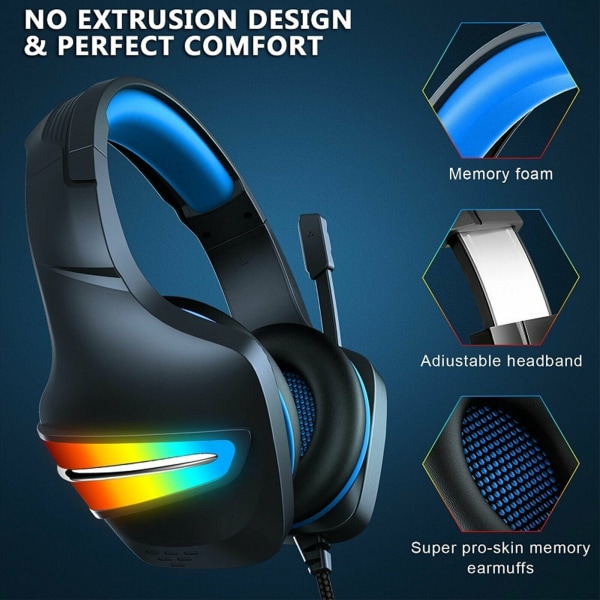 Gaming Headset Mic Surround Sound RGB USB-hodetelefoner for PS/Xbox ONE/PC Blå blue
