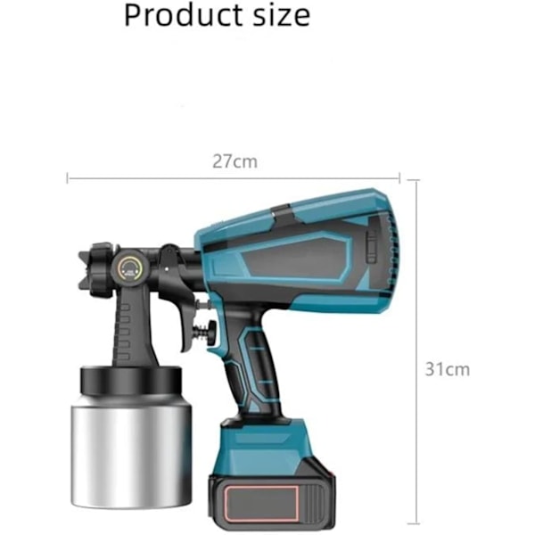 Ledningsfri Malingssprøjte, HVLP Elektrisk Sprøjtepistol, Nem at Rengøre, til Møbler/Skabe/Hek/Vægge/Døre/Havemøbler osv. (1 Batteri)