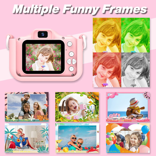 Barnkameraleksaker för 3-8 år gamla barn Digital videokamerakamera med cover Rosa pink