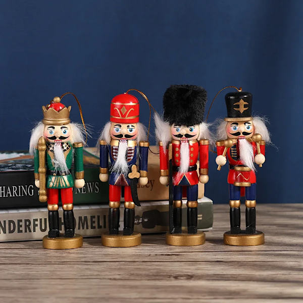 5-Tommer Træ Nøddeknækker Ornament 4-Sæt - Jule Nøddeknækker Soldat Nøddeknækkere Dekorationer Juleferie