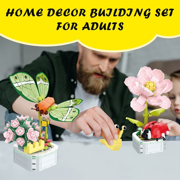 Blomsterbyggnadsbukettset, Blomsterbyggnadsleksaker, Byggklossar Blomstertegel Leksaker Kreativt Projekt för Hemrumsdekor Jul Födelsedag C