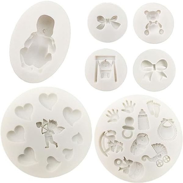 7 st Fondant Silikon Molds, 3D Sova Baby Socker Craft Cake Dekoration Cupcake Toppers Hantverksprojekt Gum Paste Resin Polymer Clay Form