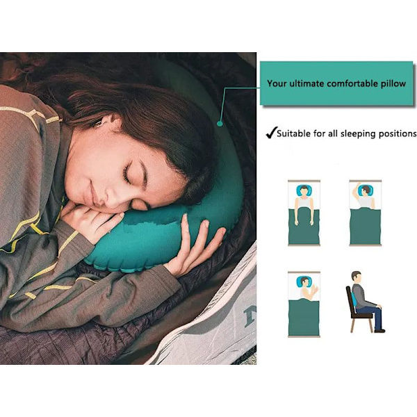 Ultralight ja puhallettava matka-/leirintätyyny - Puristuva, kompakti, puhallettava, mukava, ergonominen tyyny niskalle ja lannerangan tuelle