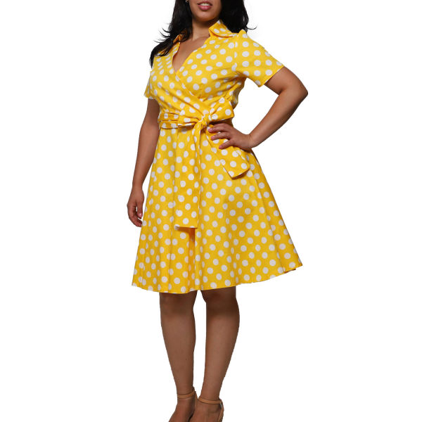 Vintage V-hals Bohème Boble Skjørt Prikkete Stor Peplum Kjole dot XXL