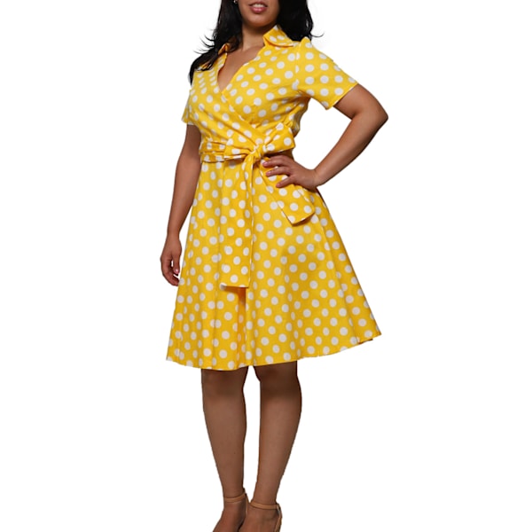 Vintage V-kaula-aukko Bohemian Bubble Skirt Dot Big Peplum -mekko dot L