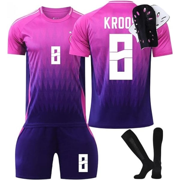 2425 Tyskland borte rosa trøye #8 Fotballdrakt Shorts Sokkersett, Voksne Barn Fotballutstyr Uniform 4 stk Sett #3XL