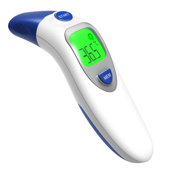 Øre- og pannetermometer - 3 moduser ikke-kontakt temperaturpistol med tofarget LCD-skjerm, feberalarm - Nøyaktig febertermometer
