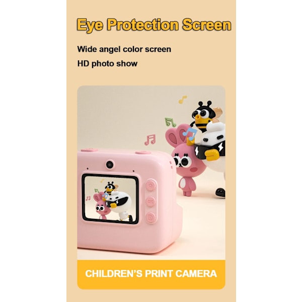 Barnens Instant Print Kamera - Termisk Utskriftskamera Leksak med 3 Rullar Utskriftpapper & 32GB SD-kort för Barnpresent