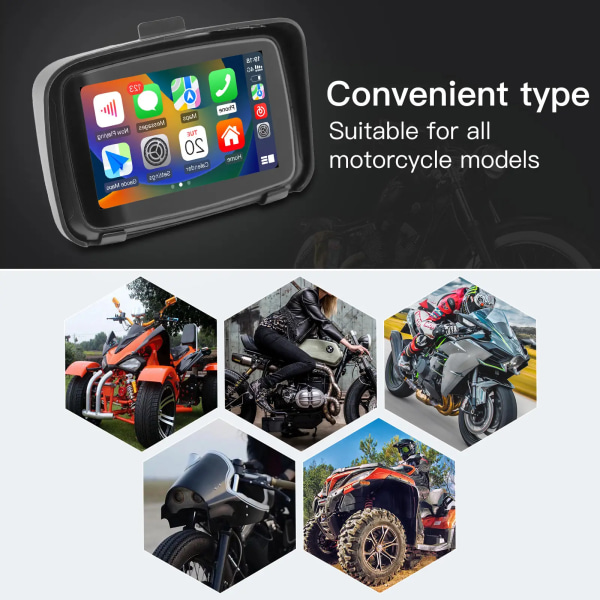 5 tums Motorcykel Videoskärm Trådlös Apple Carplay Android Auto Bärbar GPS IPX7 Vattentät Display black
