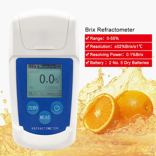 Høy presisjon 0-55% digitalt brix refraktometer, automatisk temperaturkompensasjon, brytningsindeks, brix tester for frukt, juice, drikke