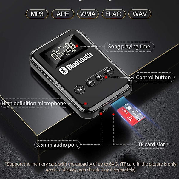 Bluetooth-adapter for TV, LED-sender Bluetooth 5.0 Jack 3-i-1 Bluetooth-mottaker for Win 10, 8, 7 og FM-tilkobling uten forsinkelse for hodetelefoner