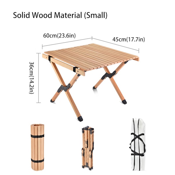Bok campingbord 4-6 personer roll-up lätt picknickbord med stor bordsskiva och handväska portabel (60cm)