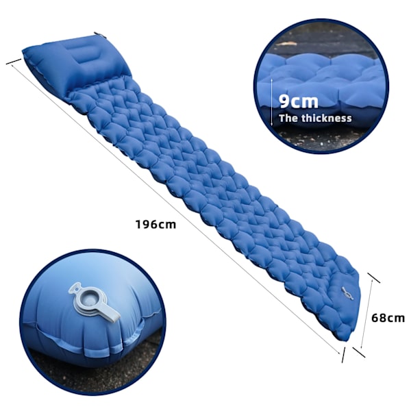 Sovesekk for camping - med innebygd fotpumpe og pute for camping, fotturer
