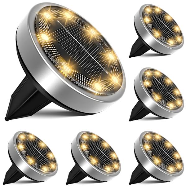Solcelledrevne gulvhvide lys med 8 LED'er, til udendørs brug, solcelledrevne vandtætte sollamper til have, græsplæne, sti, terrasse, indkørsel 6PCS