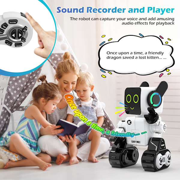 Laderbar RC- og APP-styrt robotleketøy for barn - Interaktivt intelligent LED-lys, snakker, danser, innebygd myntboks, leketøygave for barn
