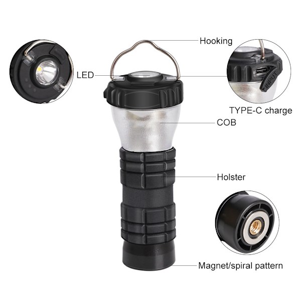 Uppladdningsbar Mini LED Campinglampa Vandring Fiske Jakt inklusive Stativ