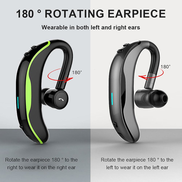 Bluetooth V5.0 Headset, Trådløs ørestykke til kørsel/forretning/kontor, håndfri øretelefoner, til venstre og højre øre Black Green