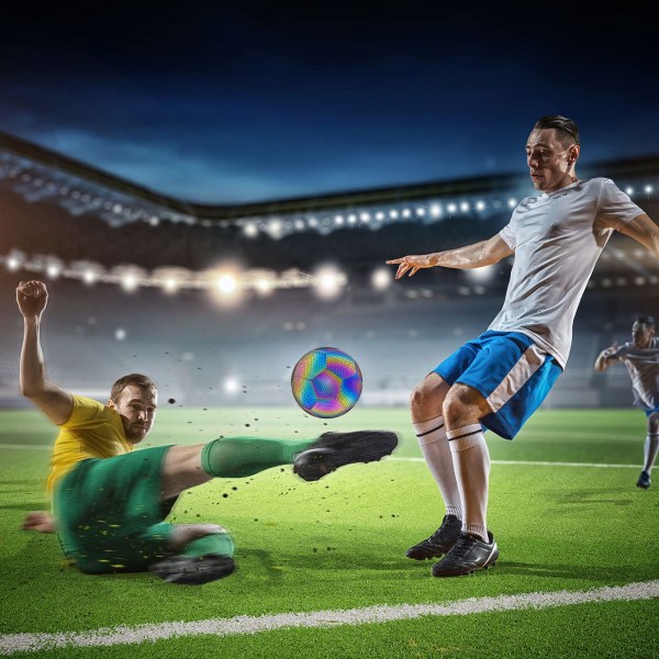 Holografisk fotball størrelse 5, reflekterende glødende fotball med pumpe for innendørs-utendørs fotballtreningsgave